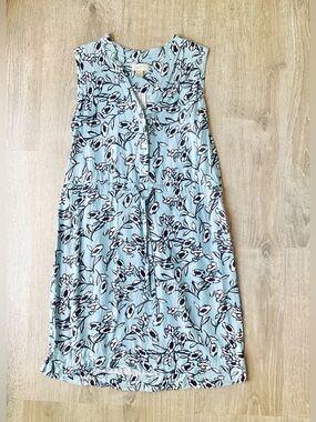 LOFT Aqua Floral V-Neck Sleeveless Dress Women's Medium